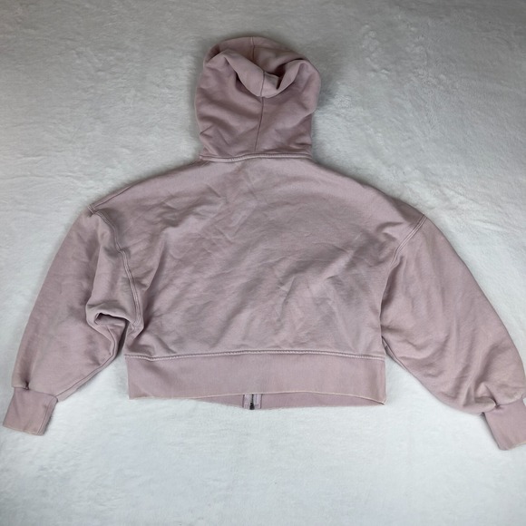 Wild Fable Cropped Hoodie Women's Medium Pink Fleece Lined Ribbed Hem Zip-Up - Picture 3 of 4